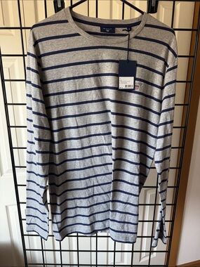 Gant Gray and Navy Striped Long-Sleeve Crewneck